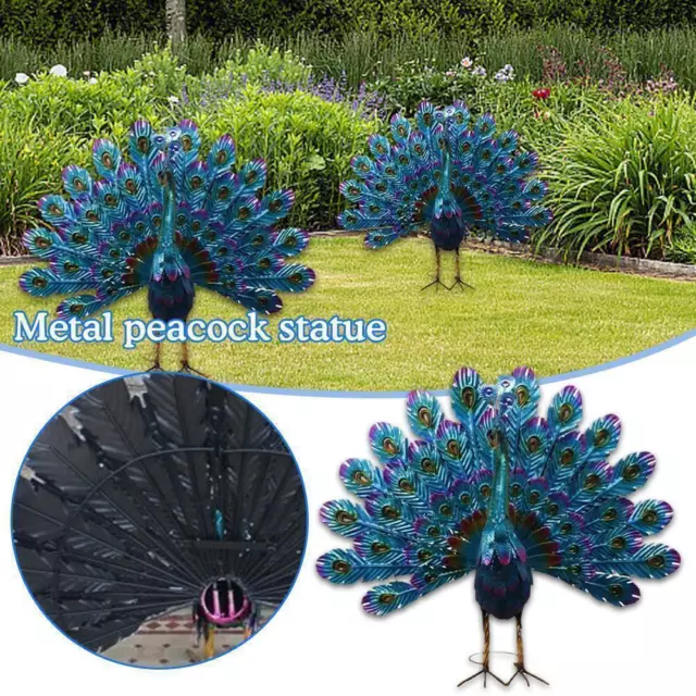 Metal Peacock Sculpture Garden Decor Yard Art Bird Statue Patio Lawn Outdoor