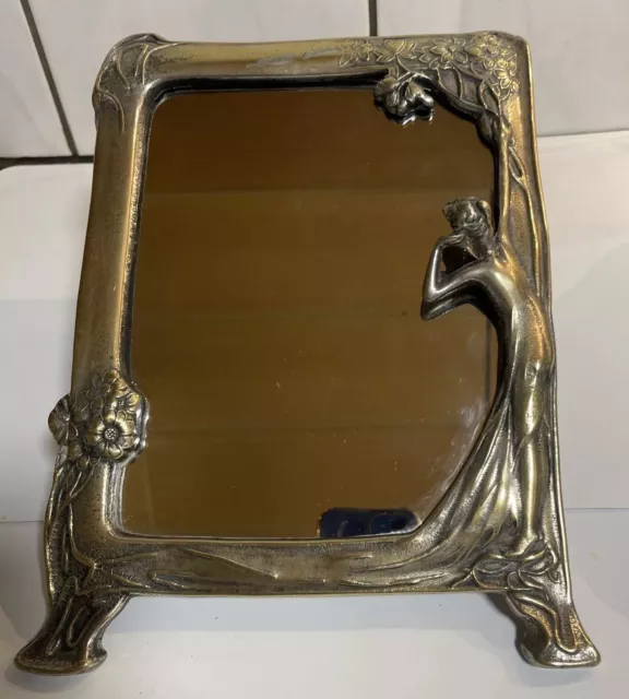 Spiegel Messingspiegel Art Deco Jugendstil 25 x 19 cm Silver Plted gebraucht