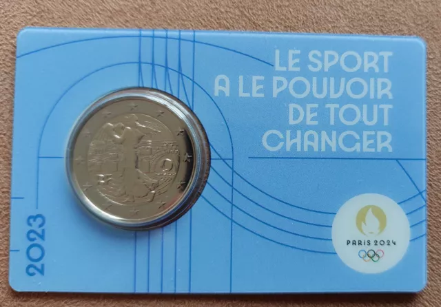 2 Euro Frankreich 2023 Olympia Paris 2024 als Einzel-Coincard hellblau