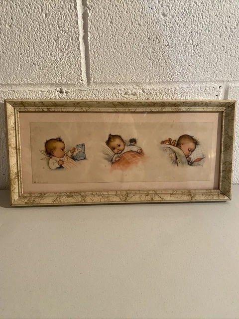 Vintage 1956 Kunst Adelt Baby Nursery Litho Print Genevieve Framed Glass Art