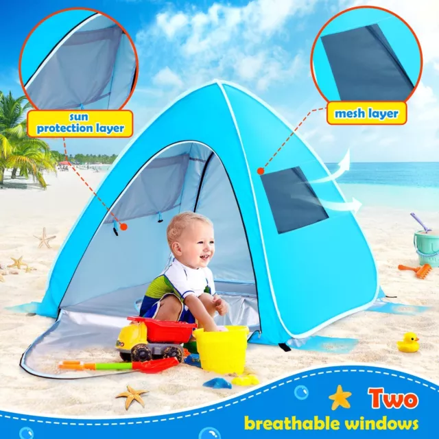 YAVAYI Baby Beach Tent with Baby Sun Hat, Pop Up Baby Pool Tent for Infants, ... 3