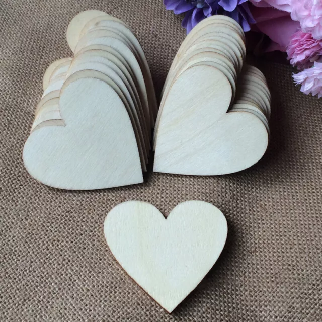 50Pcs Unfinished Wooden Hearts Blank Wood Slices Heart Love DIY Crafts Natural
