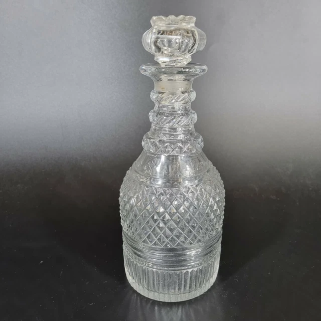 ANTIQUE 19TH CENTURY Cut Glass Rum Decanter With Engraved "RUM" 23cm