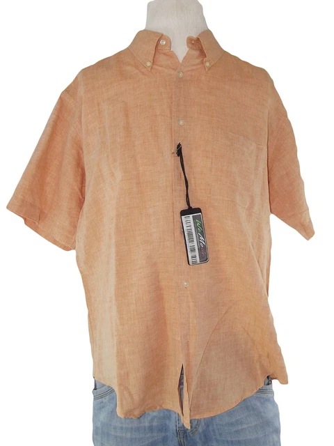 Oviesse Ovs Camicia Shirt Uomo Arancione Manica Corta Lino Xl Extra Large 43 44