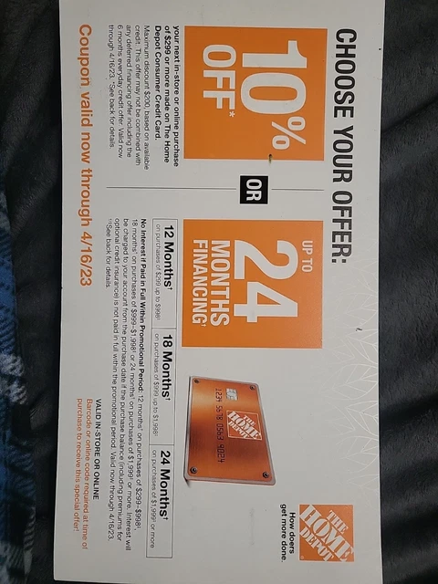 Home Depot Coupon 10% Off ($200 max) w/ Home Depot Credit Card - Store & Online
