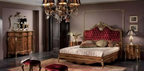 Chambre à Coucher Meuble 5tlg. Set Lit 2x Table de Chevet Commode Classique Bois