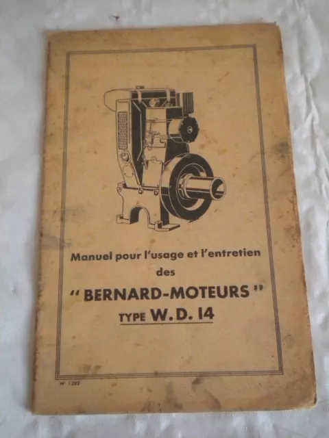 vintage Stationary engine instruction + service manual Bernard Moteurs W.D.14