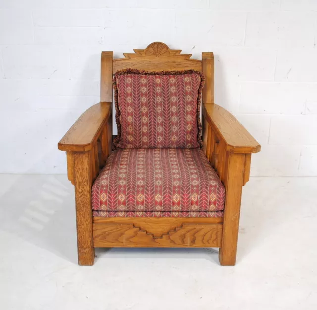Vintage Art Deco Style Oak Arm Chair with Decorative Carvings