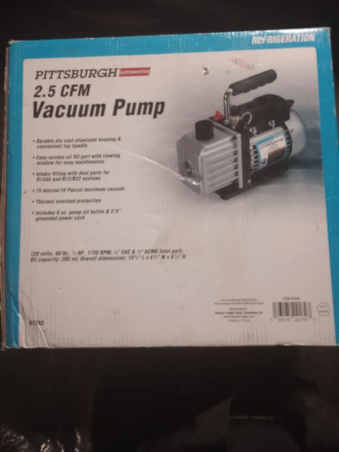 Pittsburgh automotive 2,5 CFM  AC  refrigeration vacuum pump TZK831 - BRAND NEW