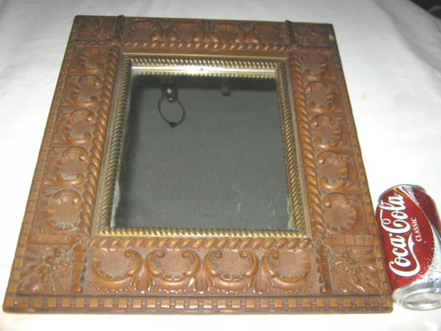 Antique Us Mission Arts Crafts Carved Wood Flower Wall Mirror Art Picture Frame