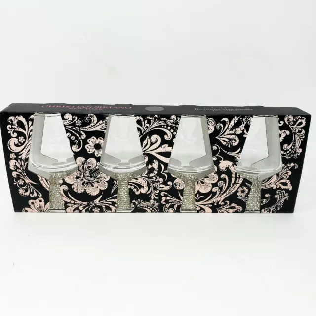 Set of 4 Christian Siriano Silver Rhinestone Decorative Shot Glasses New