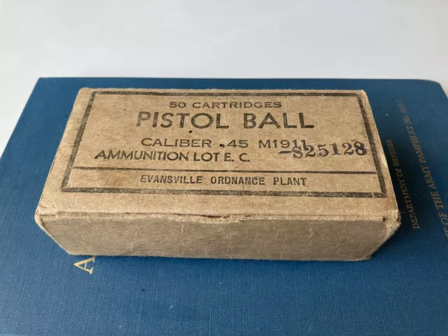 Vintage Original WW2 M1911 .45 Ammunition Military Box Ammo WWII Pistol Antique