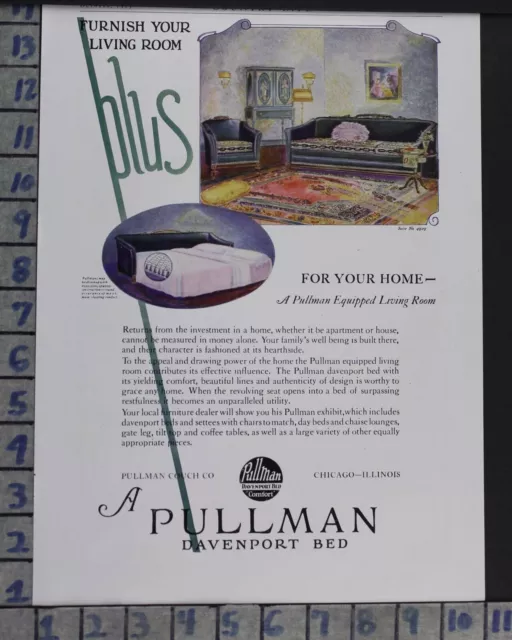 1925 Pullman Davenport Couch Bed Furnish Suite Home Decor Vintage Art Ad Cr74