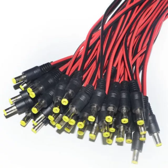 100x CCTV DC 12V Power Pigtail Male 2.1mm for Wired Security Camera plug, New