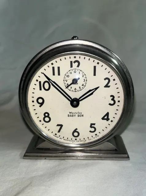 Antique Silver Westclox Baby Ben Style 4 (1934-39) Alarm Clock-Working