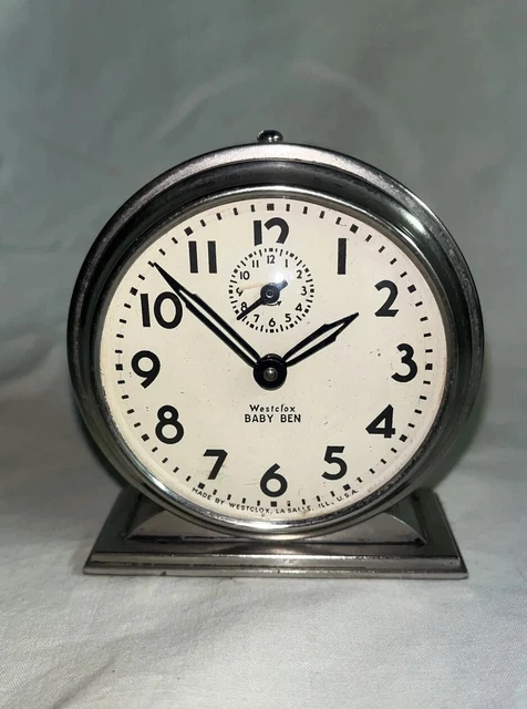 Antique Silver Westclox Baby Ben Style 4 (1934-39) Alarm Clock-Working