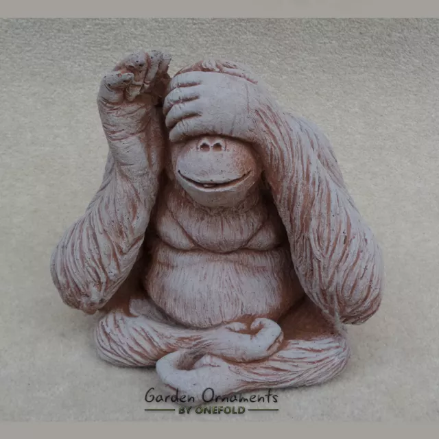 Wise Monkey See No Evil Hand Cast Stone Outdoor Garden Ornament Ape Gift