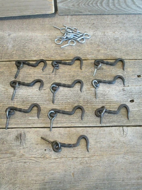 10 Iron Hook & Latches Latches Eye Lock Window Drawer Twisted Hand Forged Door