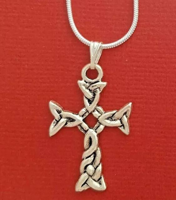 Celtic Cross Necklace pewter charm pendant and silver plated chain
