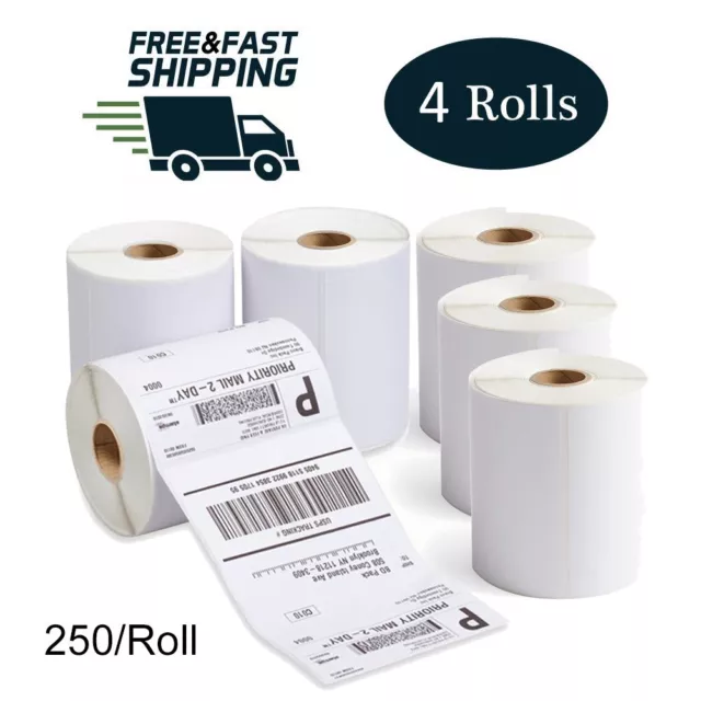 4 Rolls Direct Thermal Shipping Labels 4x6 250/Roll for Zebra 2844 Eltron ZP-450