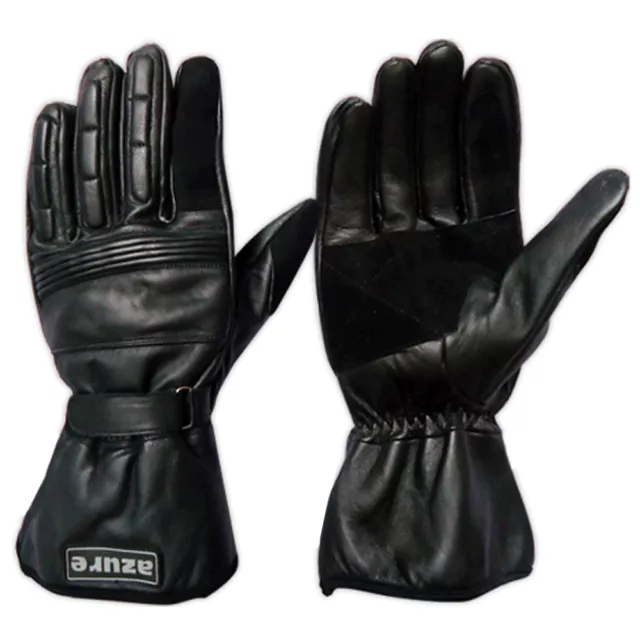 Azure Soft Leather Motorbike Motorcycle Gloves  Black- 2XL