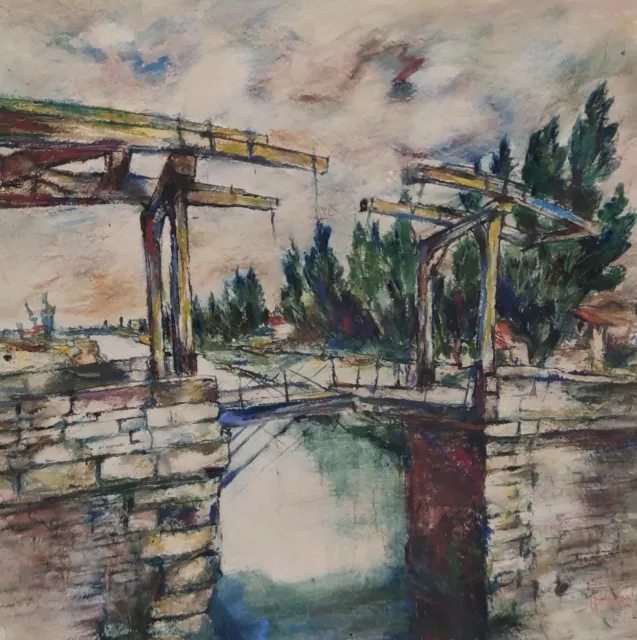 Aquarell Signiert Datiert Brücke Langlois Arles Kunst Landschaft Original