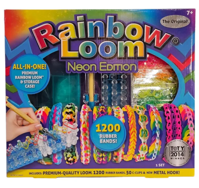 Bandas de goma Rainbow Loom 1200 edición neón telar arco iris/gancho de metal/50 clips en C