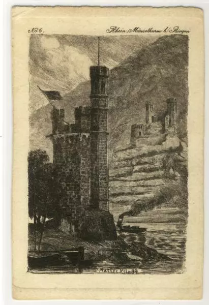 AK Mäuseturm bei Bingen am Rhein, Radierung P. Matthes 1899