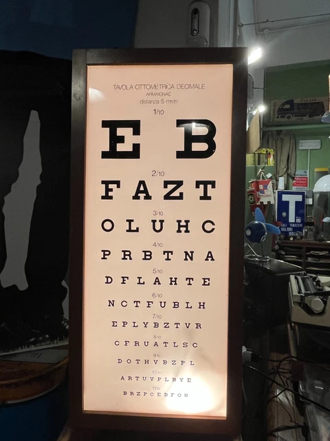 Ottotipo Tavola Optometrica Luminosa Vintage Epoca Modernariato Insegna Ottico