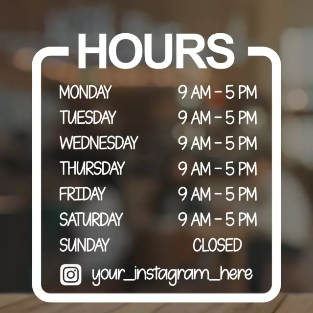 Shop Hours Sticker Decal Window Business Sign Custom Store Door Trading Opening