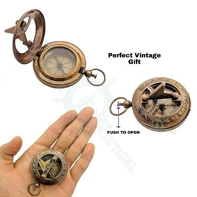 Brass Sundial Compass Vintage Pocket Style Nautical Antique Gift
