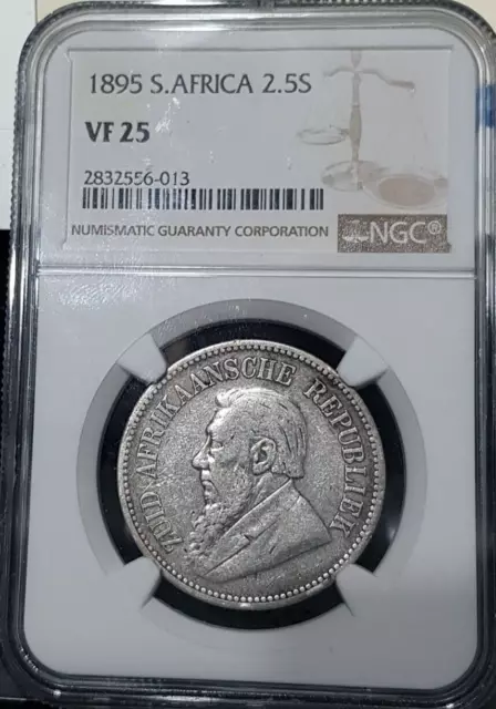 ** NGC ** SOUTH AFRICA * 2.5 SHILLINGS (HALF CROWN) 1895 * VF25 * CV ~$350 * n6