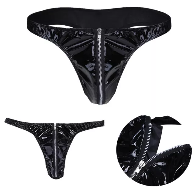 Mens Leather Underwear T-Back G-String Briefs Sexy Bikini Tanga Thong  Underpants