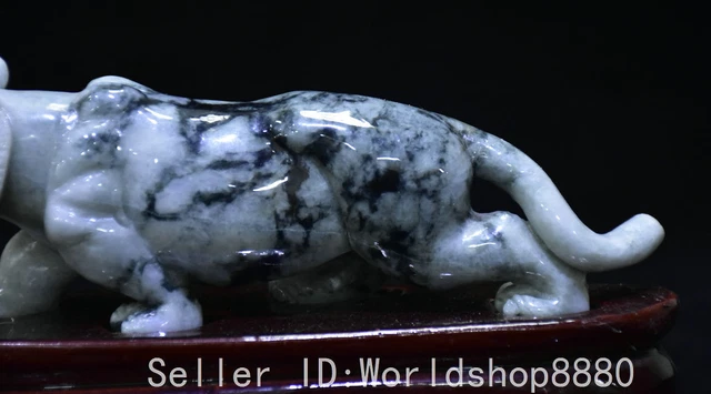 6.8" ancient Chinese emerald jade carving Fengshui 12 Zodiac Year Tiger statue 3
