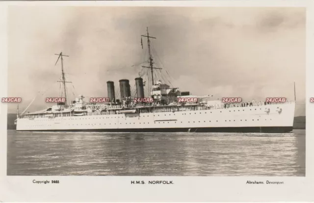 Royal Navy RP Postcard. HMS "Norfolk" Cruiser. Arriving Devonport. Fine! 1937