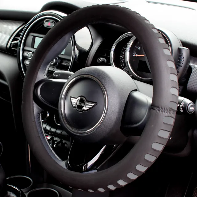 Grey & Black Foam Steering Wheel Cover/Glove Soft/Padded Car/Van Universal Fit
