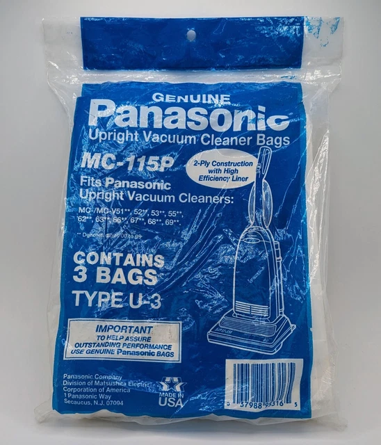 PANASONIC UPRIGHT VACUUM Cleaner 3 Paper Bags MC115P Type U3 Genuine