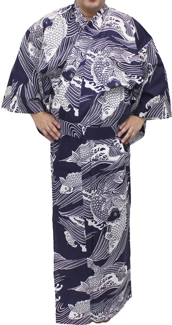 Japanese Kimono Men's Casual Cotton Yukata Robe Carp #863 Samurai Gown Novelty