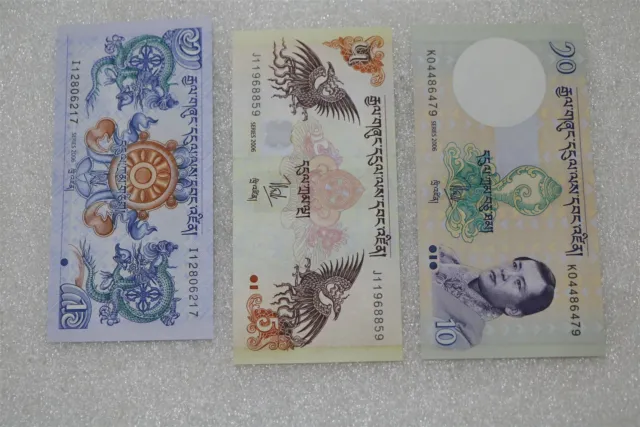 Bhutan - 3 Old Banknotes B27 #804