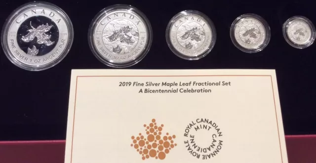1819-2019 Bicentennial Celebration Maple Leaf Fractional Set 5Coins Silver Proof 3