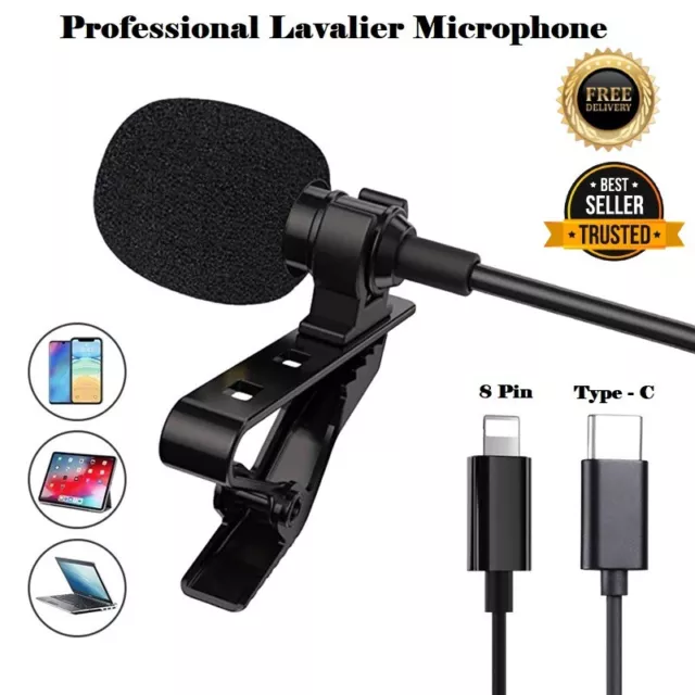 Lavalier Clip-on Lapel Mic Microphone Type-C for iPhone Samsung Mobile Recording