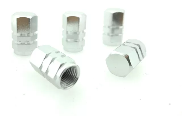 5x Tappi Valvole Alluminio Colore: Argento Cromo Cappuccio Valvola Esagonale con Guarnizione VSE