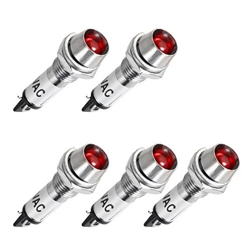 uxcell Indicator Light AC 110V Red Metal Shell Panel Mount 8mm 5/16" 5Pcs