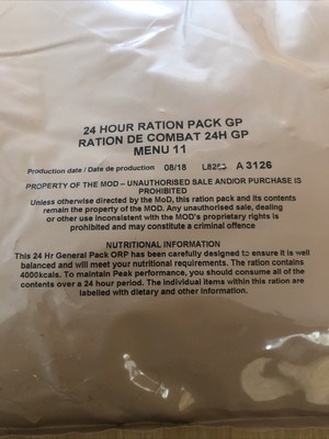 BRITISH ARMY MILITARY 24 HR RATION PACK Menu 11 - Camping - Hiking ...