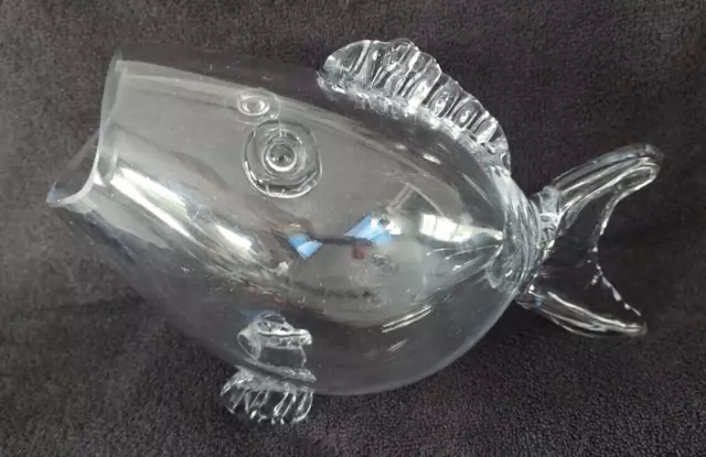 Blenko (?) Hand Blown Clear Art Clear Fish Vase /Bowl 10.5" Long