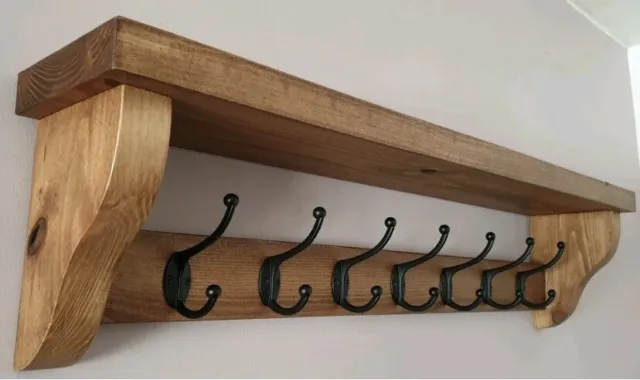Coat Rack+Shelf Handmade Wall Mounted Floating Double Hooks