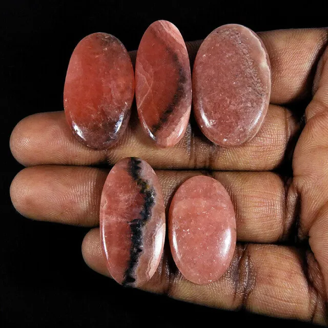 150Cts.Natural Rhodochrosite Oval Cabochon Loose Gemstone 05Pcs Lot