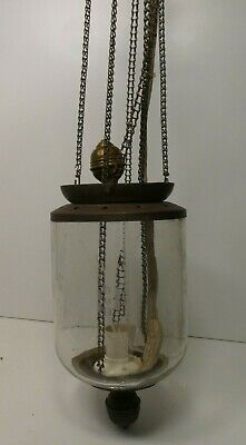 Vintage Etched Glass Brass Pendant Light Shade Fitting 3 Chain Pulley Suspended