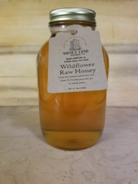 Raw Honey 5 lb (2.27kg)-100% Raw, Wildflower, Local, Organic,Unfiltered in GLASS