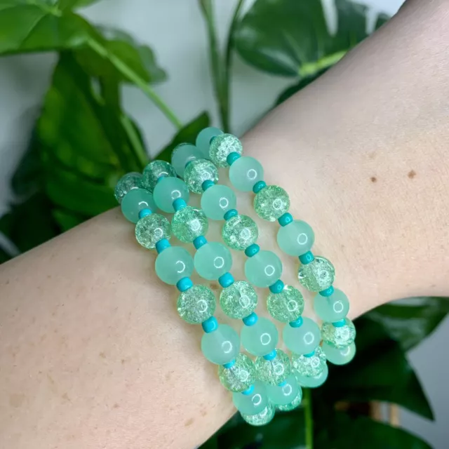 Teal Green Beaded Glass Bracelet